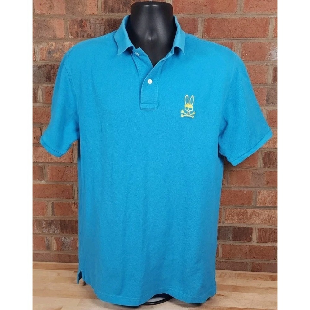 Psycho Bunny Polo Blue Green‎ Short Sleeve Pique Cotton Shirt Mens Size 8